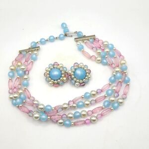 Vintage beaded necklace and earrings, clip on